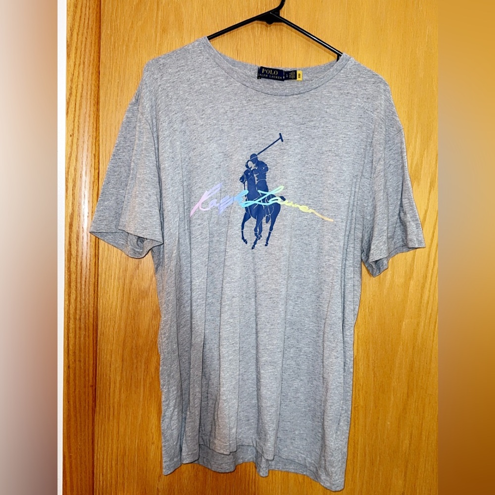 Ralph Lauren Gray Tee with Multicolor Logo